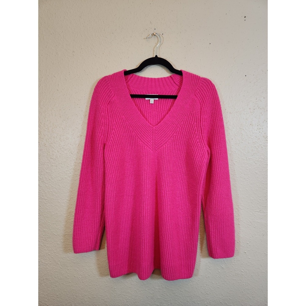 Lucky Brand Womens Small Pink Sweater V-Neck Shaker Stitch Pullover Raglan S/P
